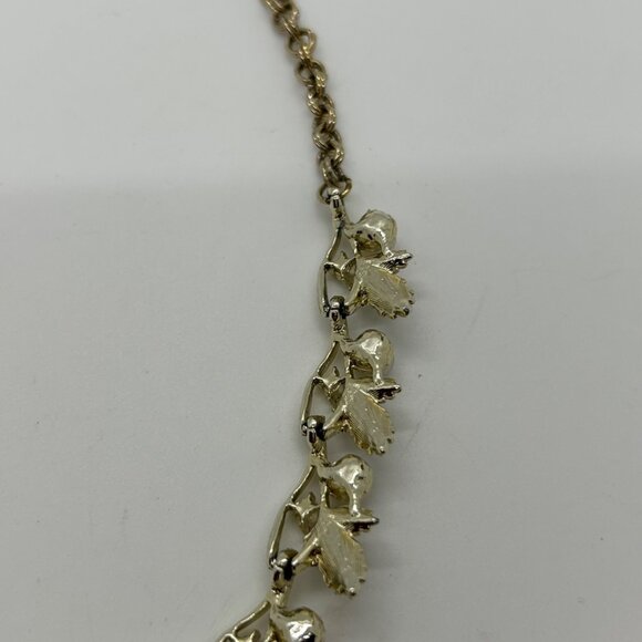 Vintage Judy Lee Gold Tone Necklace Leaf Design Faux Pearls Rhinestones Elegant - Picture 12 of 16